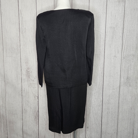 Vintage 80s Hino & Malee Black Quilted Wool Blend Skirt Set, Top (M) Skirt (L) - Picture 5 of 7